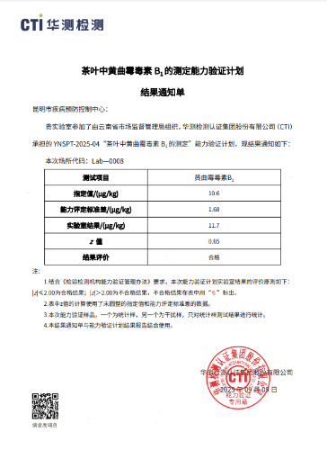 2025年省级能力验证 茶叶中黄曲霉毒素B1结果合格 (1)